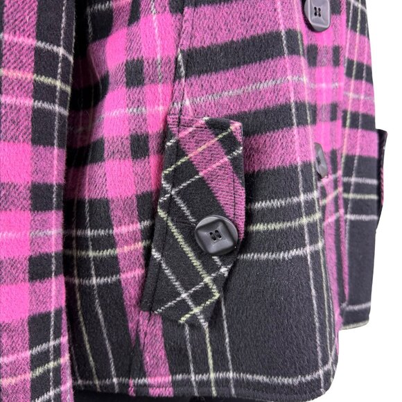 Abbie Mags Womens Black & Pink Plaid Wool Blend Button-Up Coat Retro Chic Size S - Picture 8 of 12